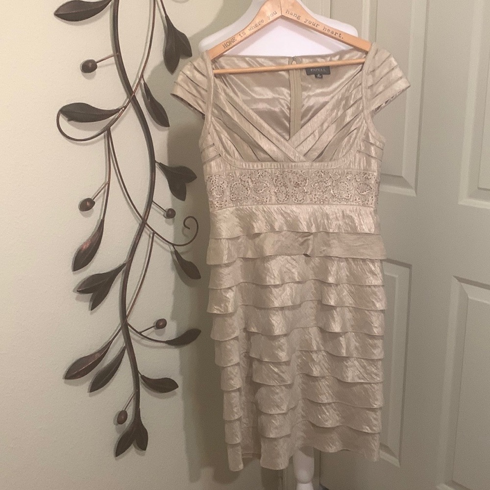 Adrianna Papell Occasions Metallic Gold Tiered Dress